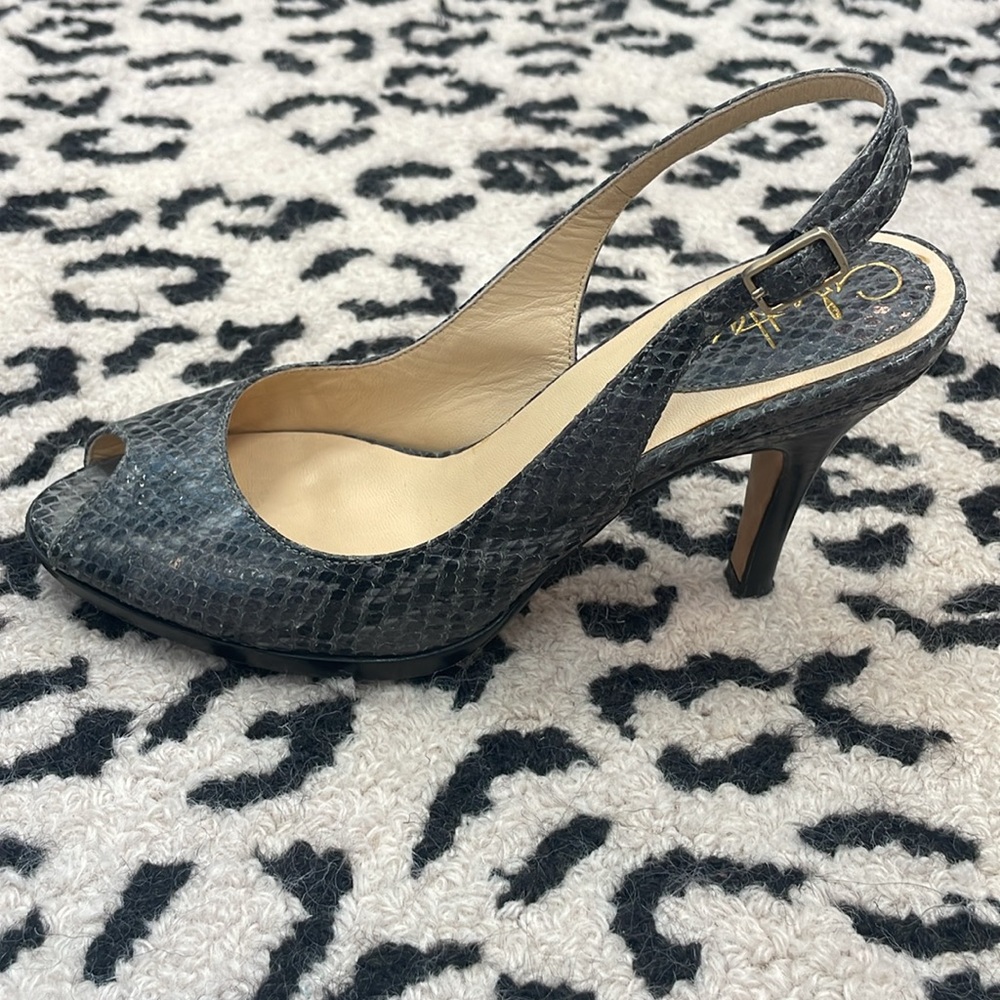 Cole Haan, 7, gray snake skin embossed leather peep toe sling back heel orig 260 - Picture 2 of 7